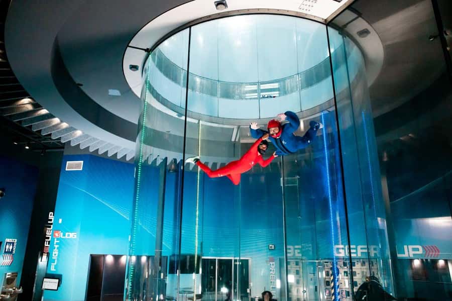 Austin iFLY Skydiving Simulator with Instructor and Gear - Entering the tunnel for the first flight
