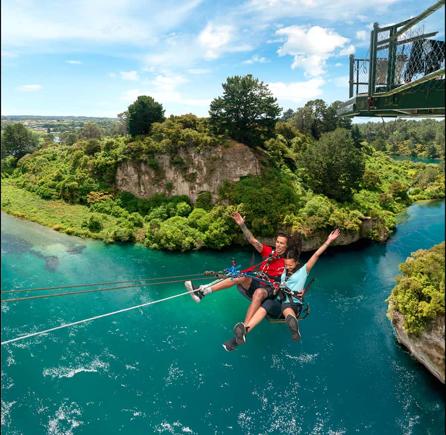 Taupō: Bungy Jump and Swing Combo - Getting ready for the 47-meter bungy